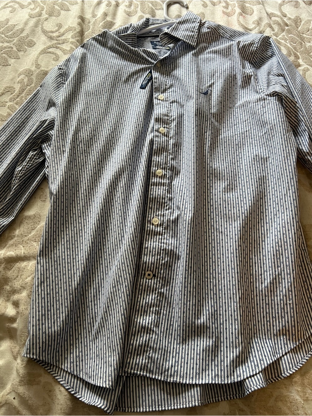 Nautica Men's Vertical Stripe Dress Shirt - Navy & White